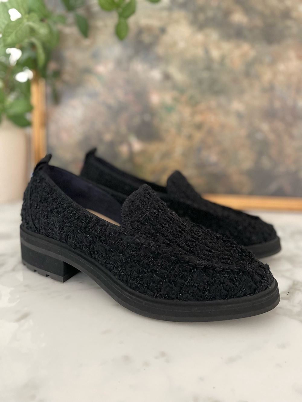 Rothy’s Lug Loafer Black Boucle Size 6.5